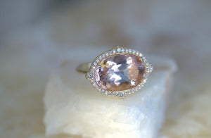 Art Deco Oval Morganite & Diamond Ring