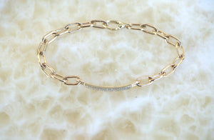 Pave Diamond ID Bar & Paperclip Chain Bracelet