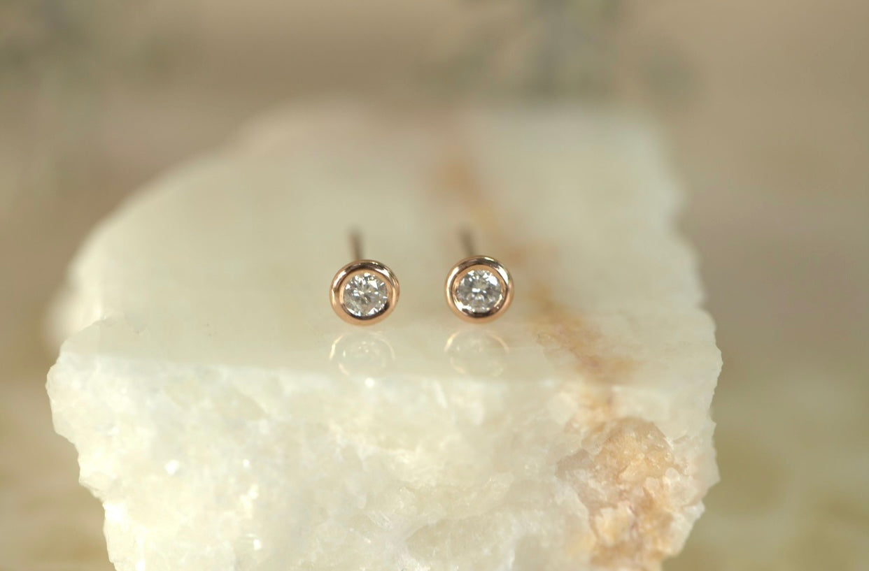 Baby Diamond Bezel Stud Earrings