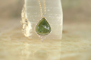 One of a Kind Green Tourmaline & Diamond Necklace