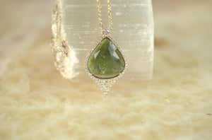 One of a Kind Green Tourmaline & Diamond Necklace