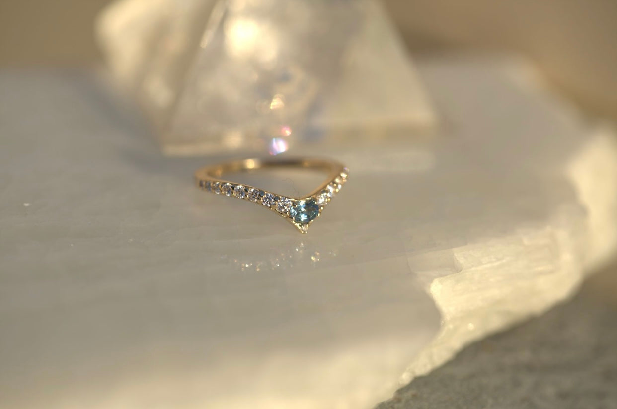 Aqua Marine & Diamond Curve Band