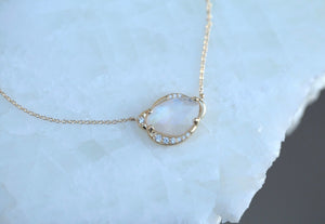 Rainbow Moonstone Slice Freeform Diamond Necklace