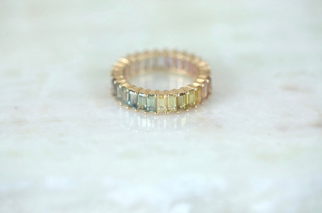 Rainbow Sapphire Baguette Eternity Band