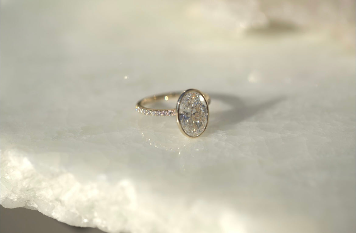 3.45ct Oval Lab Diamond Bezel Engagement Ring