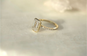 2.6CT Emerald Lab Diamond Bezel Engagement Ring
