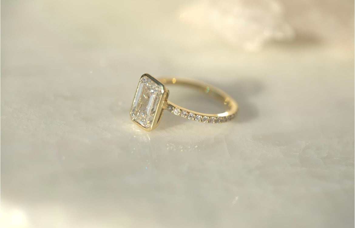 2.6CT Emerald Lab Diamond Bezel Engagement Ring