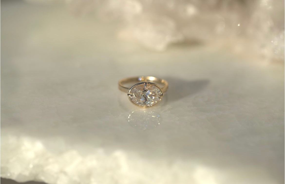3.05CT Oval Lab Diamond East West Engagement Ring