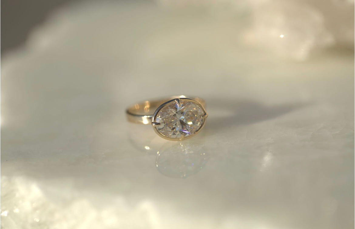 3.05CT Oval Lab Diamond East West Engagement Ring