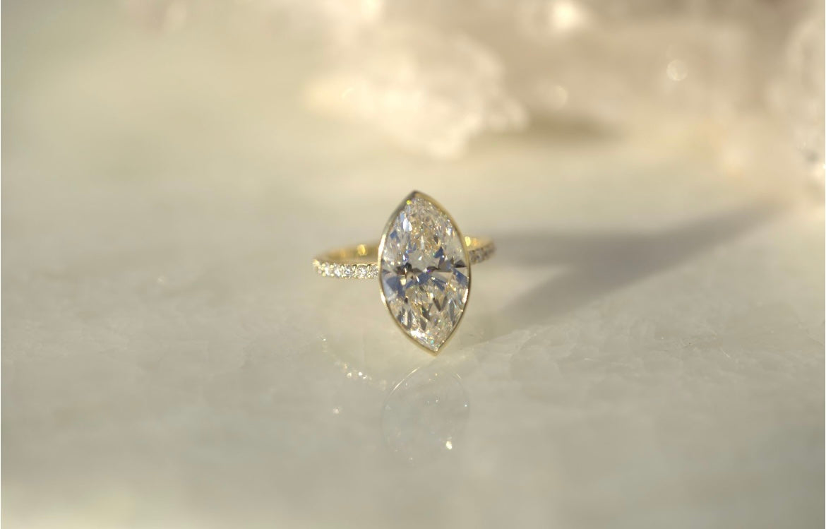 4.18CT Marquise Lab Diamond Bezel Engagement Ring