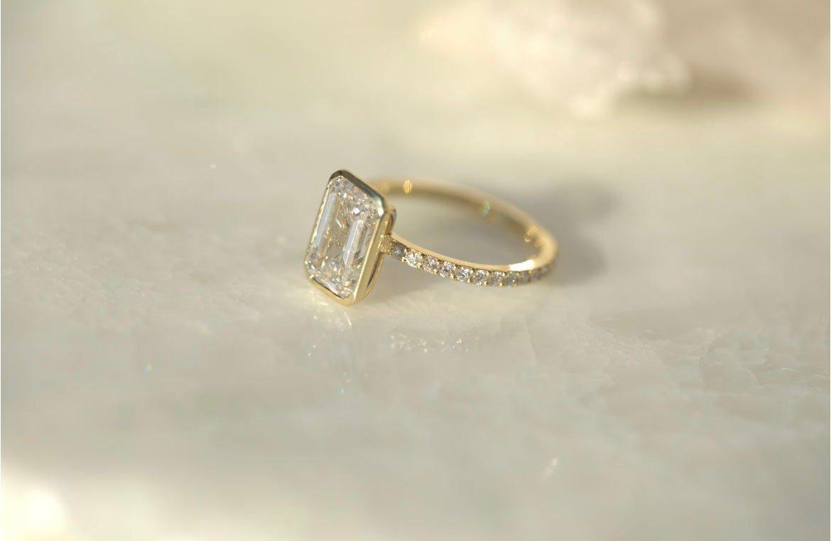 2.6CT Emerald Lab Diamond Bezel Engagement Ring