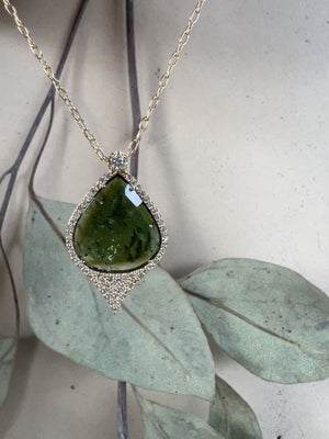 One of a Kind Green Tourmaline & Diamond Necklace