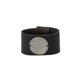 Large Champagne Diamond Disc Leather Bracelet