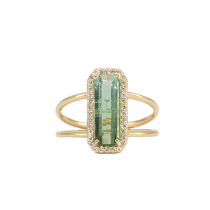 Green Tourmaline Diamond Halo Ring