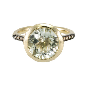 Prasiolite and Champagne Diamond Ring