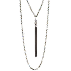 Labradorite & Champagne Diamond Tassel Necklace