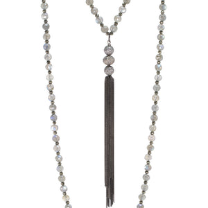 Labradorite & Champagne Diamond Tassel Necklace