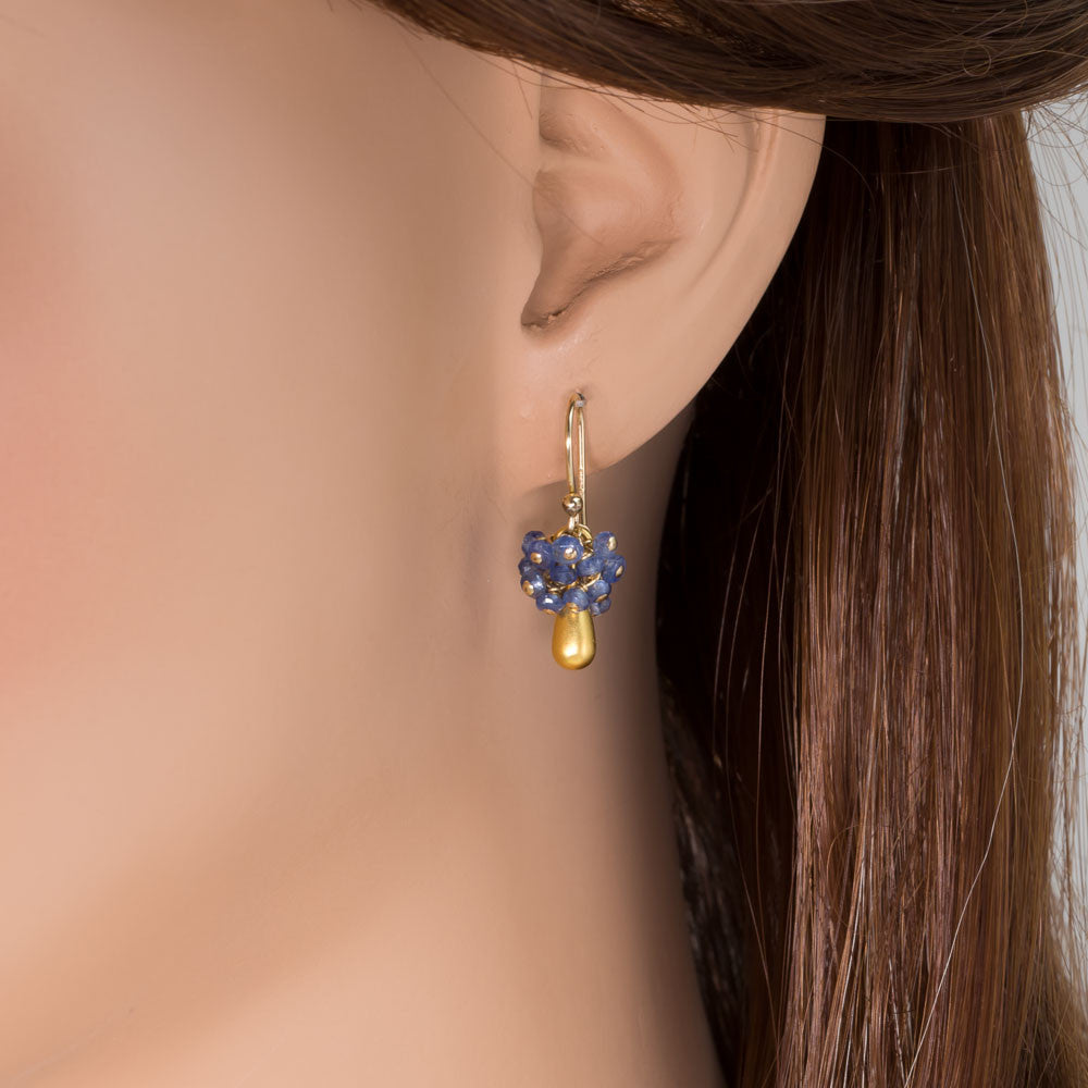 Gold Tear Drop Sapphire Cluster Earrings