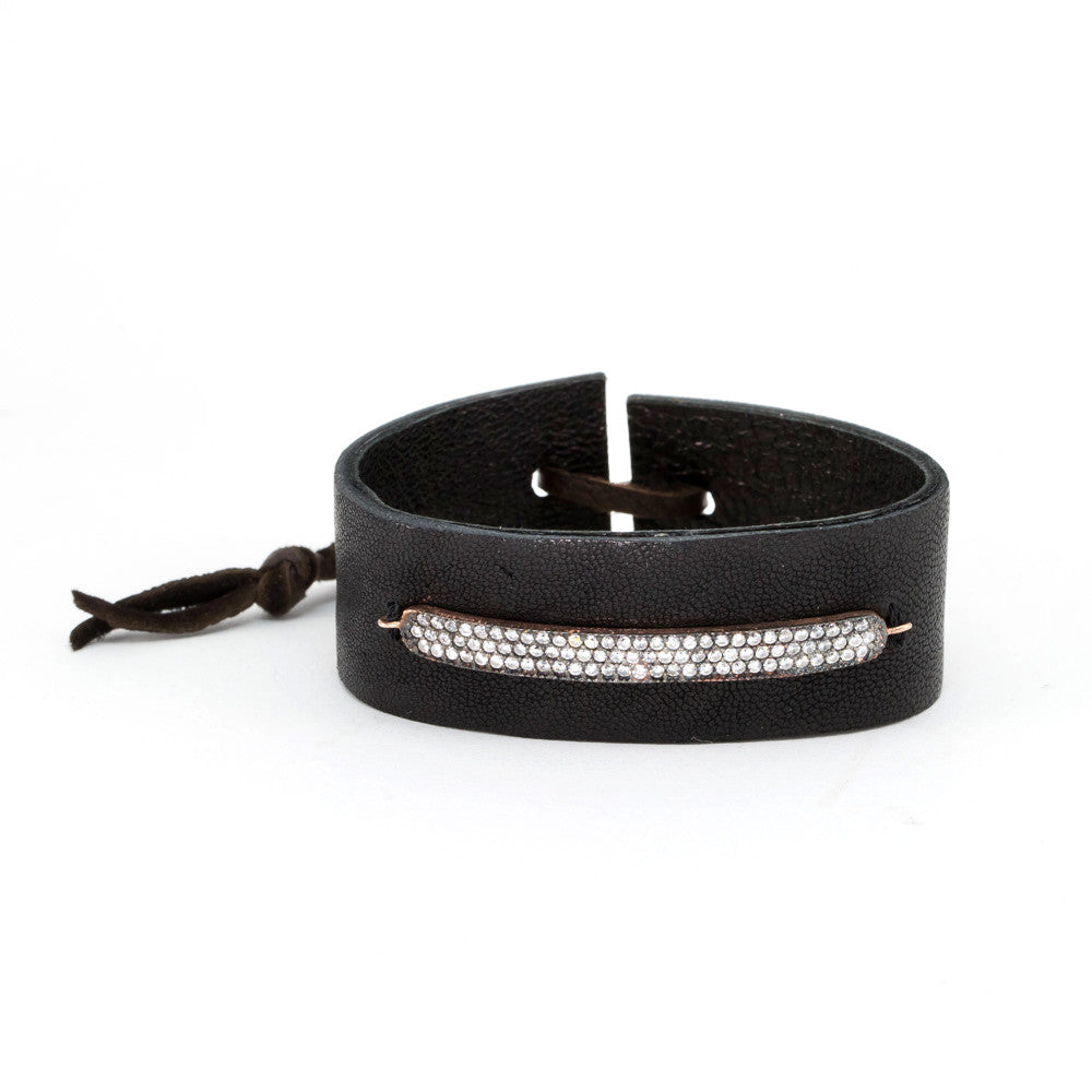 Pave Bar Leather Bracelet