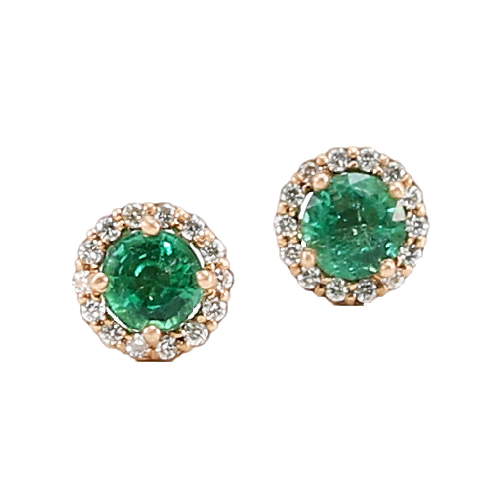 Colombian Emerald Diamond Halo Stud Earrings