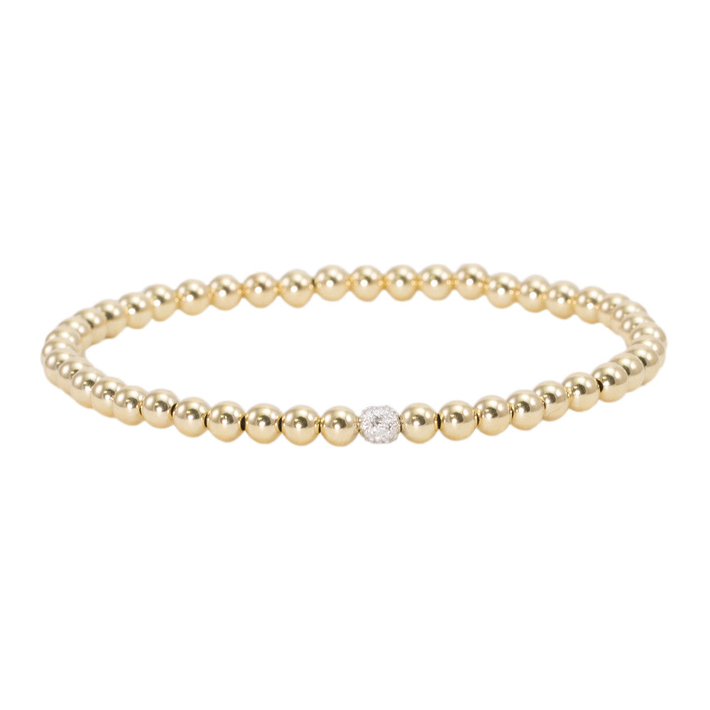 4mm Gold Filled with 14k Gold and Pave Diamond Bead Bracelet