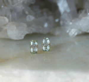 Prasiolite with Diamond Belt Stud Earrings