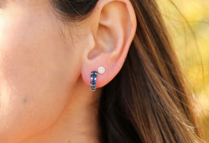 Thick Blue Sapphire Huggie Earrings