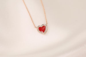 Red Enamel Heart Diamond Halo Necklace