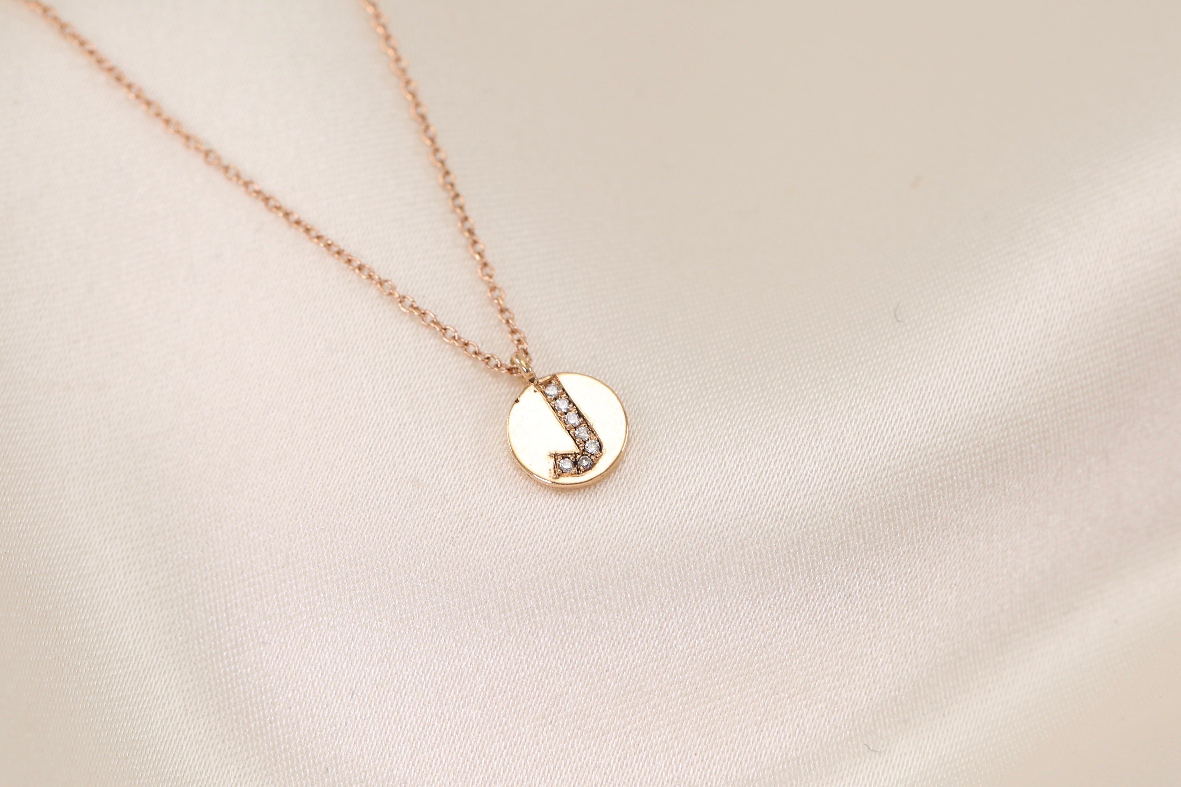 Small Initial Disc Diamond Necklace
