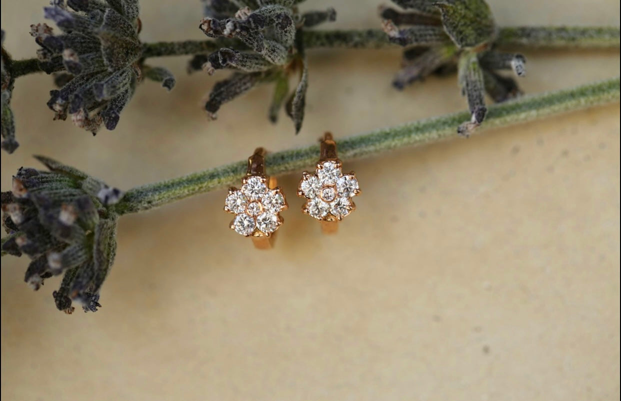Flower Diamond Huggie Earrings