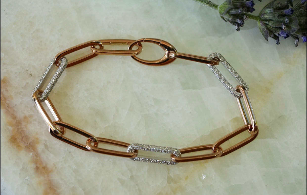Paperclip Links with Pave Diamonds Bracelet