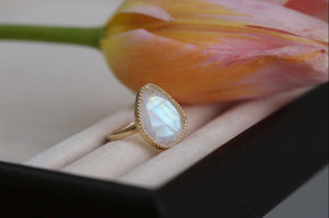 Rainbow Moonstone Slice Ring