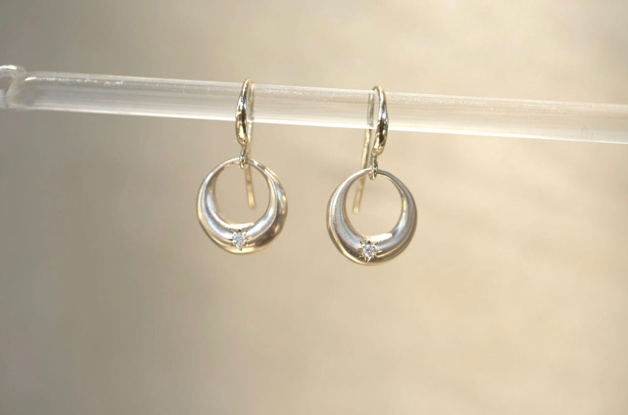 Little Moon & Diamond Drop Earrings