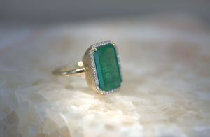 One-Of-A-Kind Colombian Emerald & Diamond Halo Ring