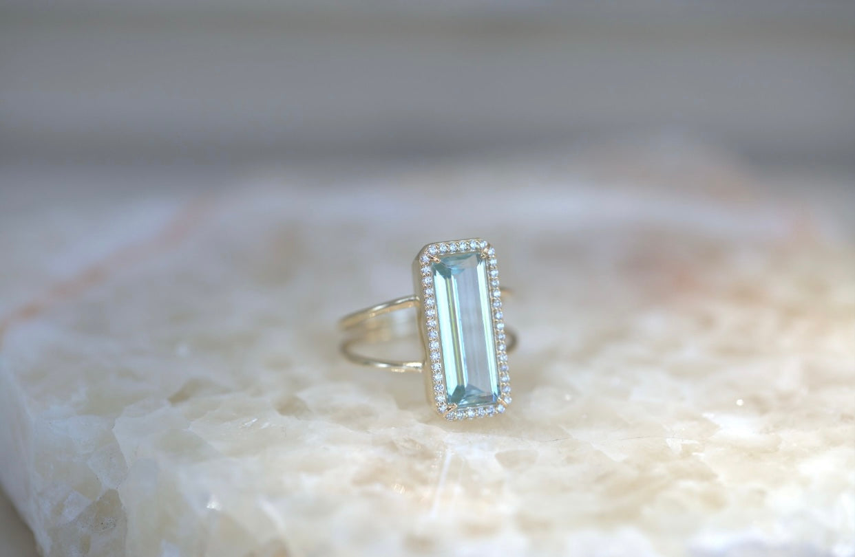 Aquamarine & Diamond Halo Ring