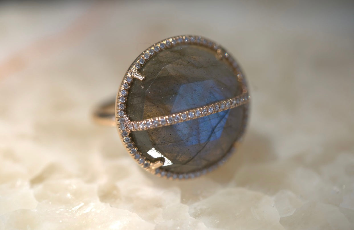 Belted Labradorite with Diamond Halo Ring