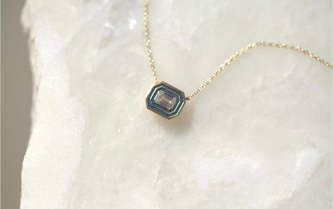 Emerald Lab Diamond & Enamel Necklace