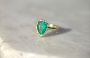 Pear Emerald & Diamond Ring