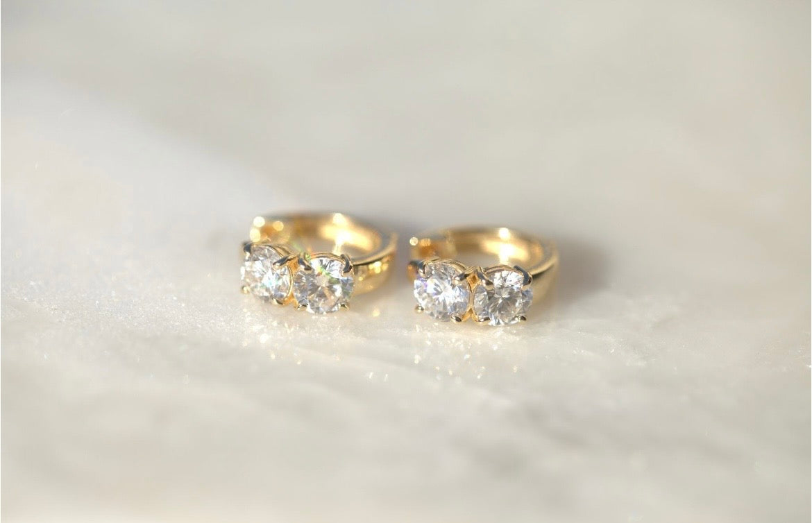 Double Diamond Huggie Earrings