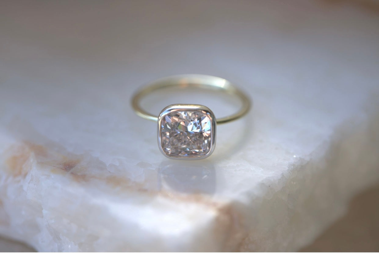 3.02CT Cushion Lab Diamond Bezel Set Engagement Ring