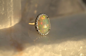 Opal Free Form Diamond Bezel Ring