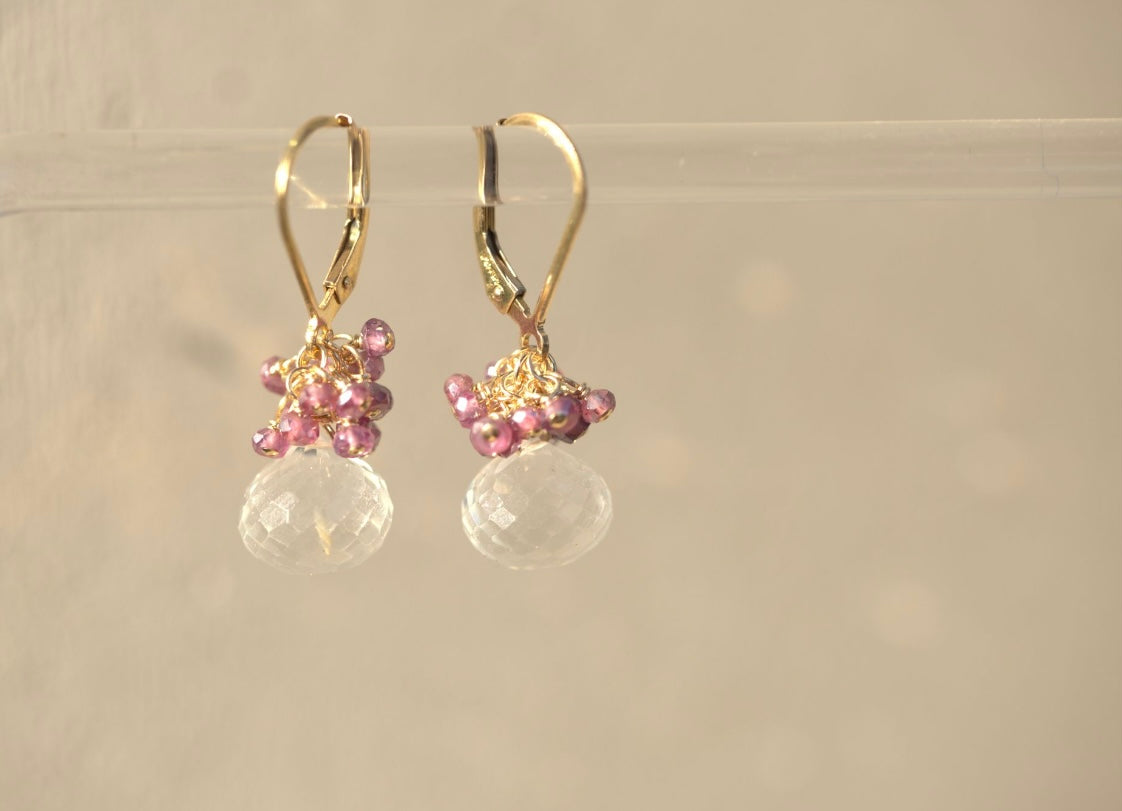 Rutilated Quartz & Pink Tourmaline Cluster Earrings