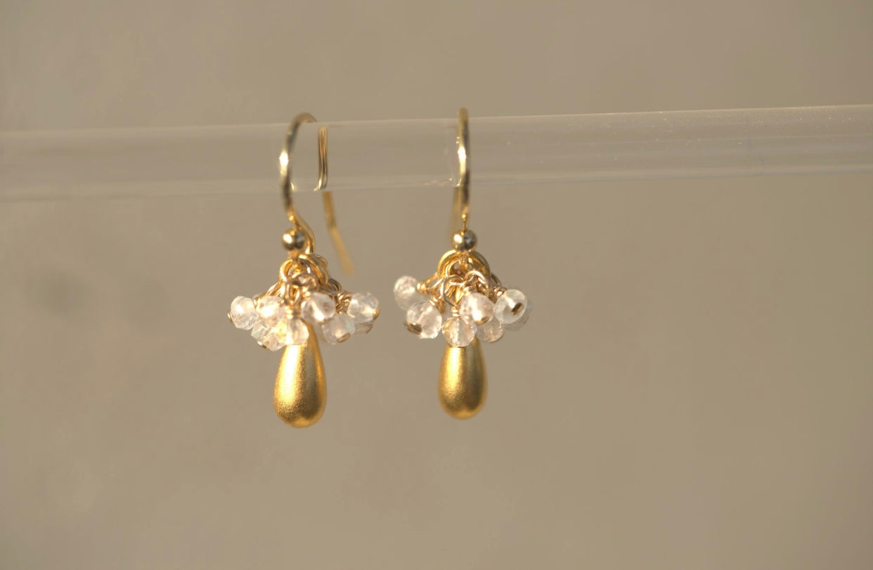 Gold Tear Drop Moonstone Cluster Earrings