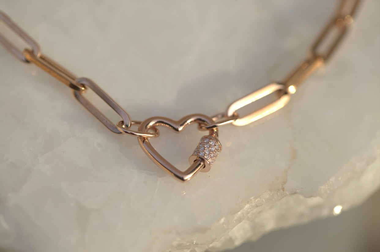 Heart Diamond Charm Keeper Paperclip Choker