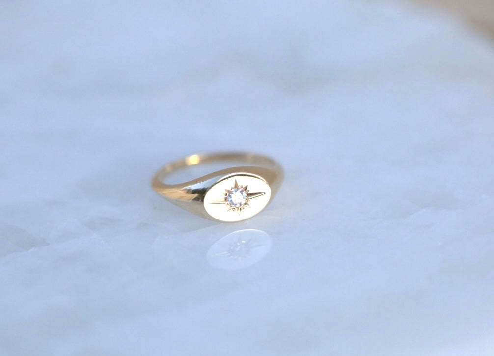 North Star Diamond Signet Ring