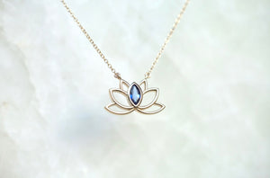 Lotus with Blue Sapphire Cut Out Necklace