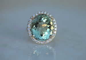 Oval Prasiolite & Diamond Halo Ring