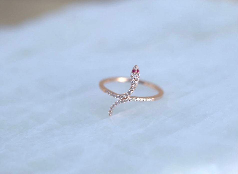 Wrap Snake Pave Diamonds & Ruby Ring