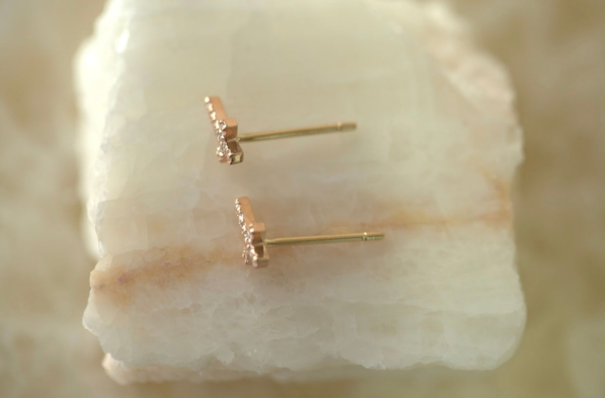 Small Diamond Bent Cross Stud Earrings