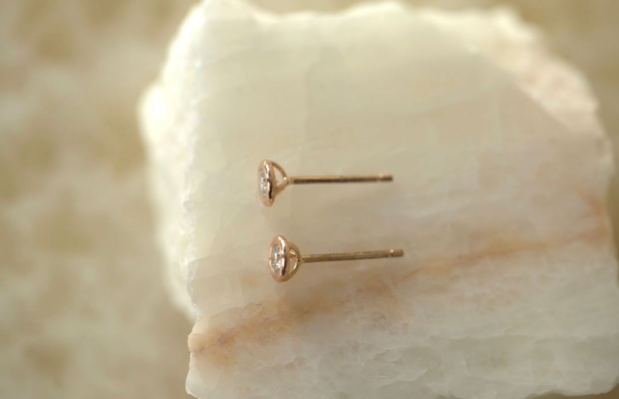 Baby Diamond Bezel Stud Earrings